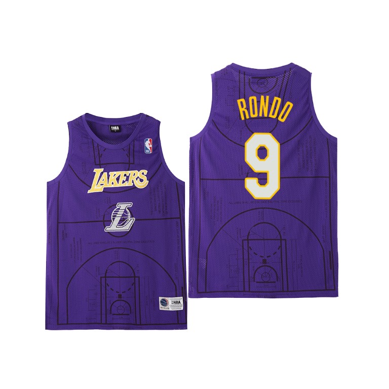 Men's Los Angeles Lakers Rajon Rondo #9 NBA Basketball Court Collection Practice Purple Basketball Jersey RIR5283TT